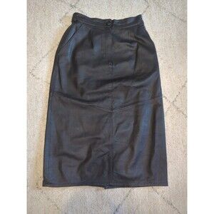 Vtg Canda Women's Leather Maxi Skirt Sz Small? Tag 40 Black Pigskin Lined 80/90s